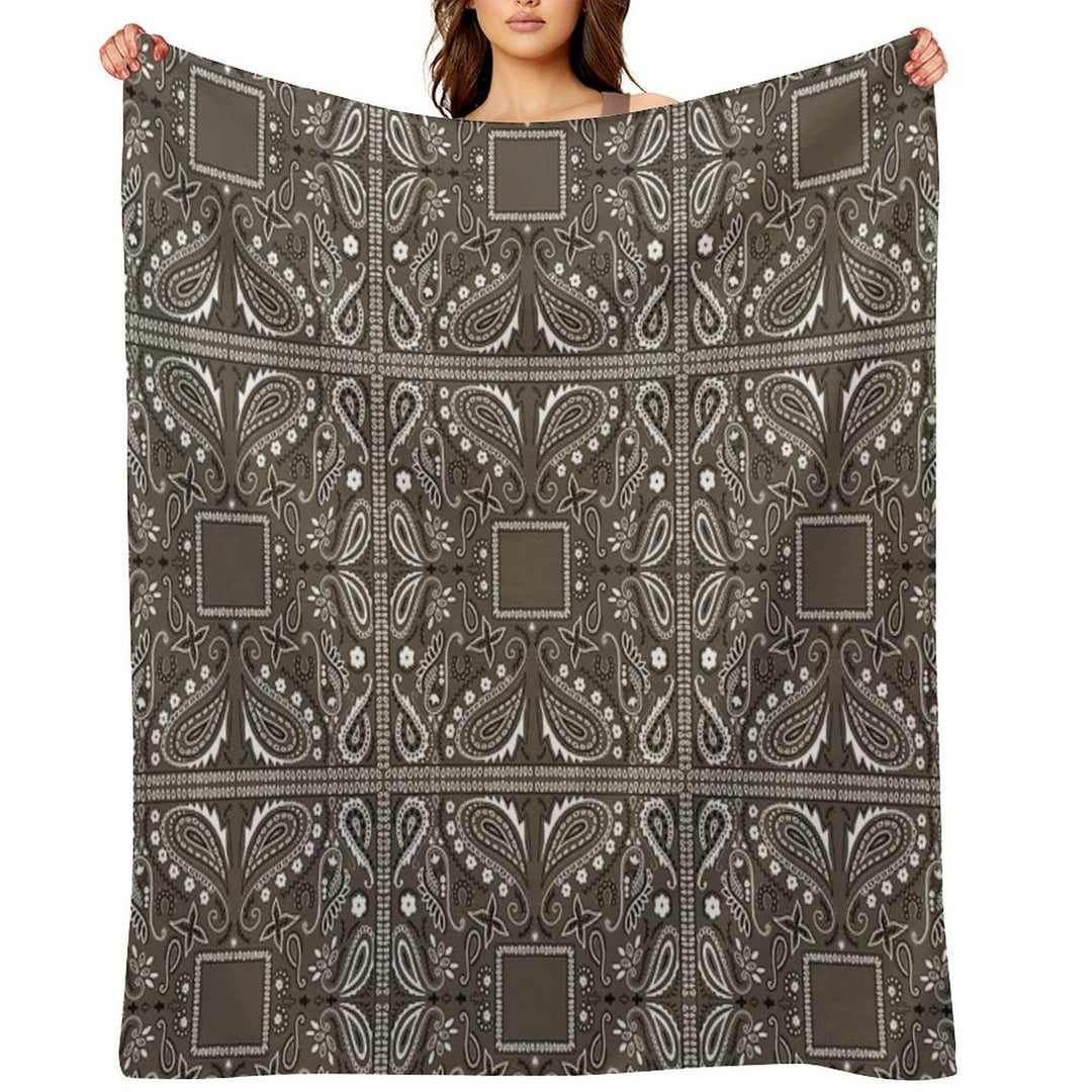 Gray Paisley Bandana Pattern Sustainable Throw Blanket