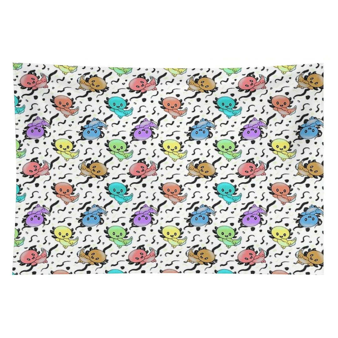 Axolotl Party in Rainbow Colors on Black And White Tapestry