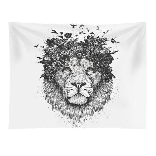 Floral Lion (bw) Tapestry