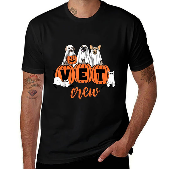 Halloween Vet Crew Pumpkin Dog Cat Ghost Veterinary Vet Tech  Stretchy T-Shirt