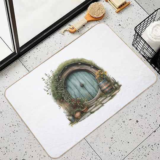 Halfling Round Door in Watercolor - Fantasy  Toxin-Free Bath Mat