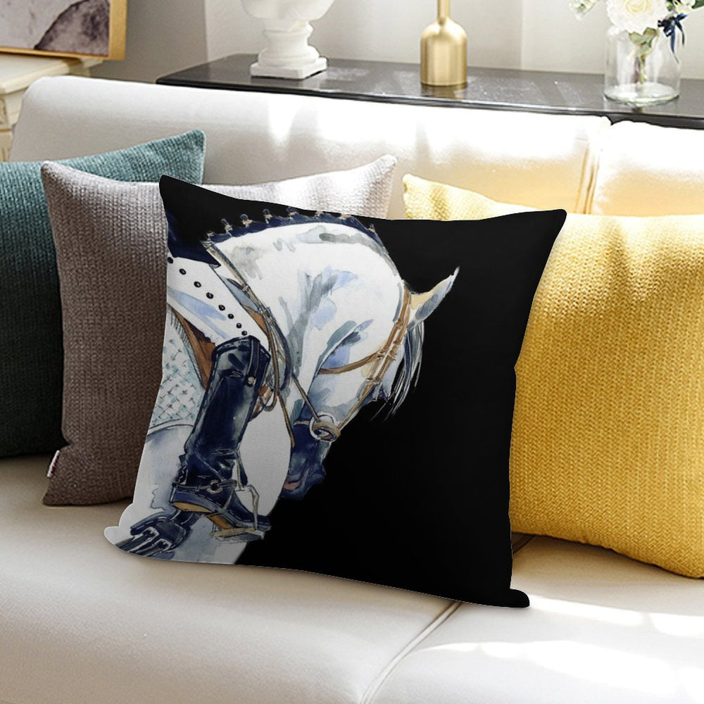 Dressage Sport Horse with Rider. Watercolor Horse Illustration. Soft Washable Throw Pillow