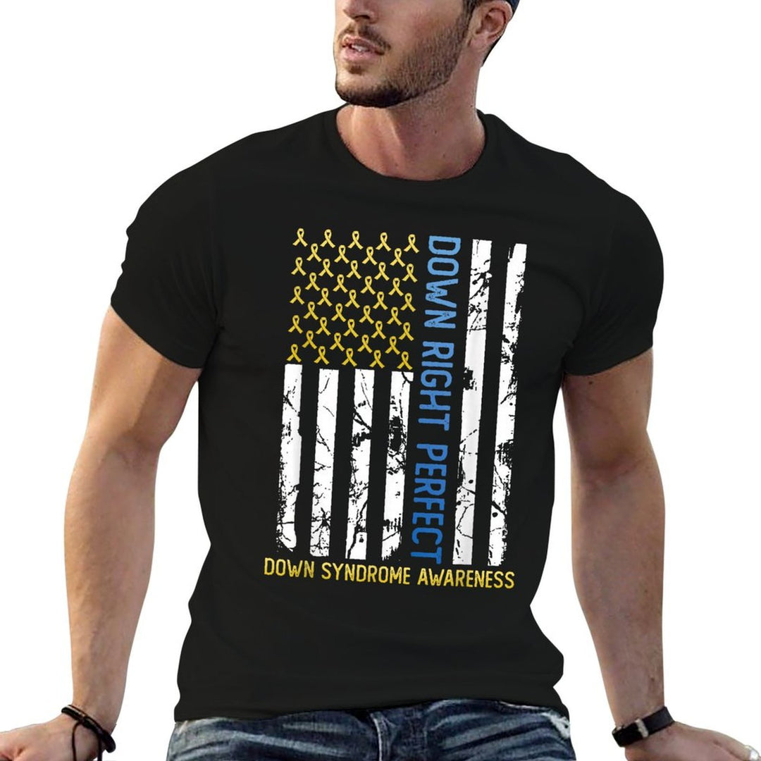 Down Right Perfect Yellow  Blue American Down Syndrome  Summer-ready Fabric T-Shirt