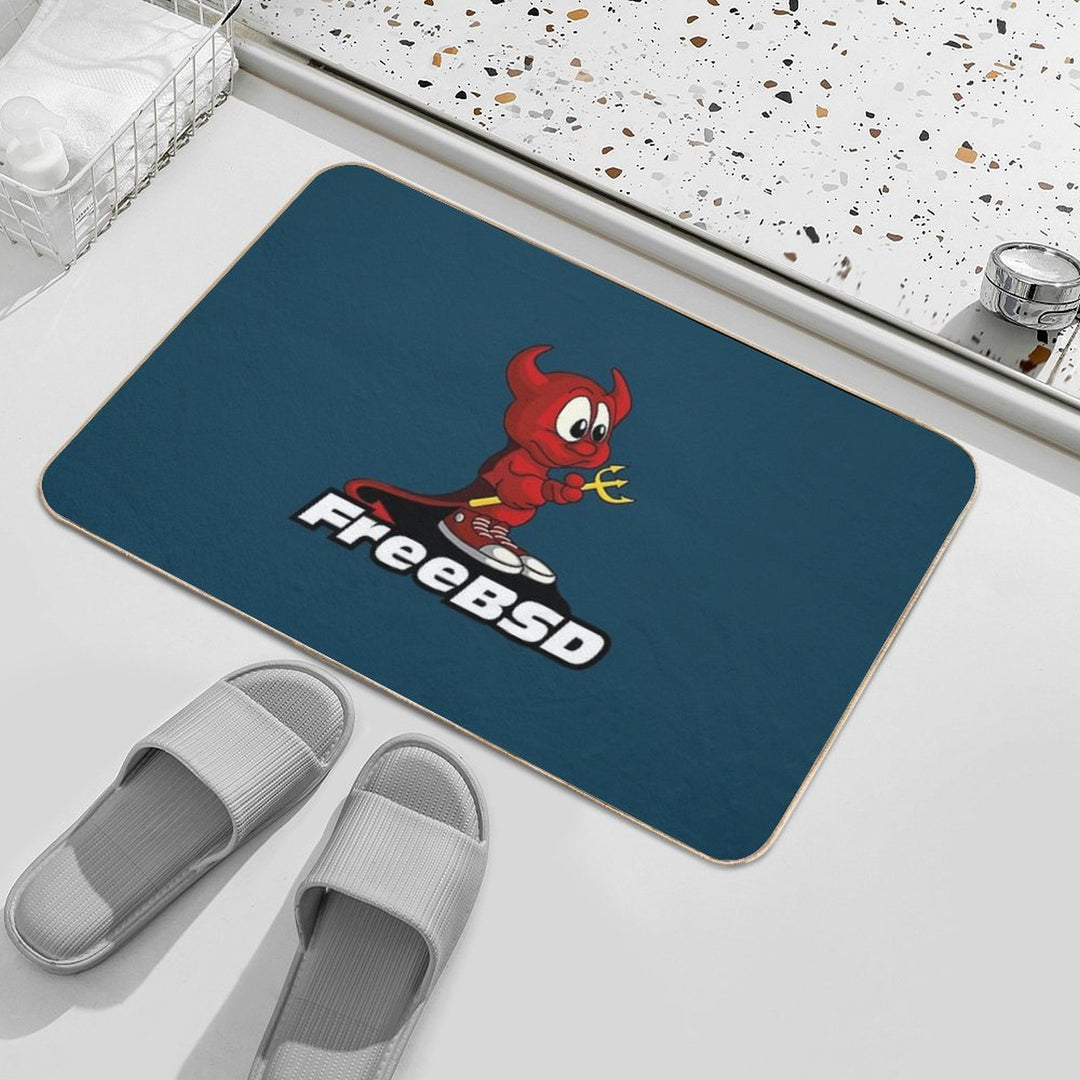 Beastie (FreeBSD) + Text  Easy To Clean Bath Mat