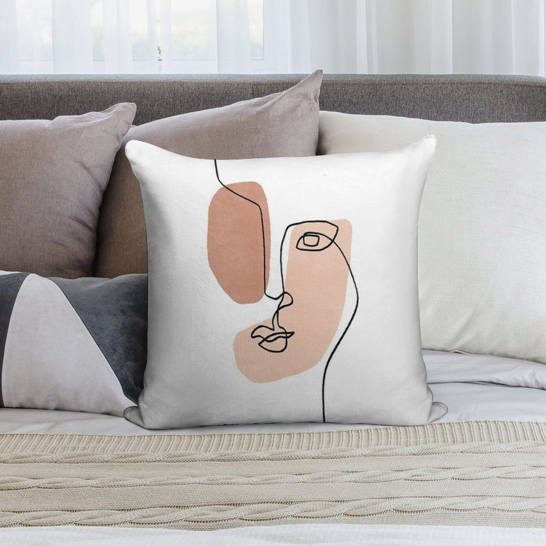 Abstract Face III - Line Art Soft Home Decor Throw Pillow
