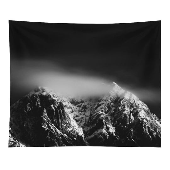 Black And White Long Exposure of Clouds Above Mountain Tapestry