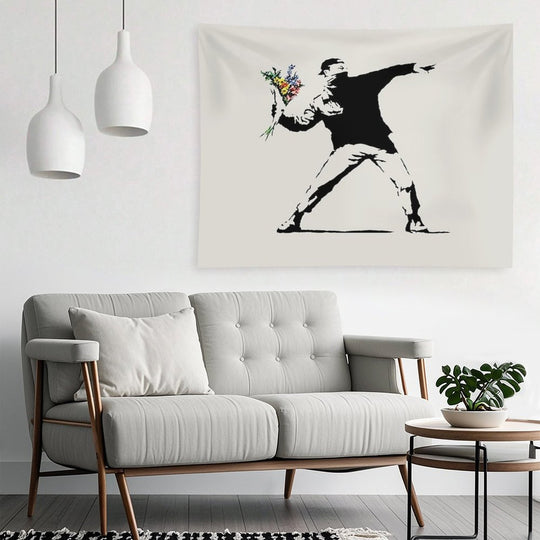 Banksy - Flower Thrower Tapestry
