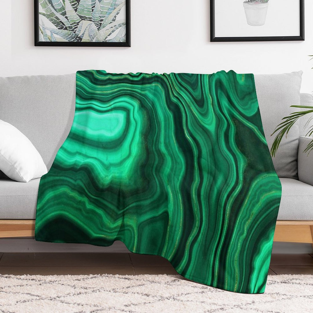 Malachite Green Faux Marble with Gold Veins III Anti-pilling Throw Blanket