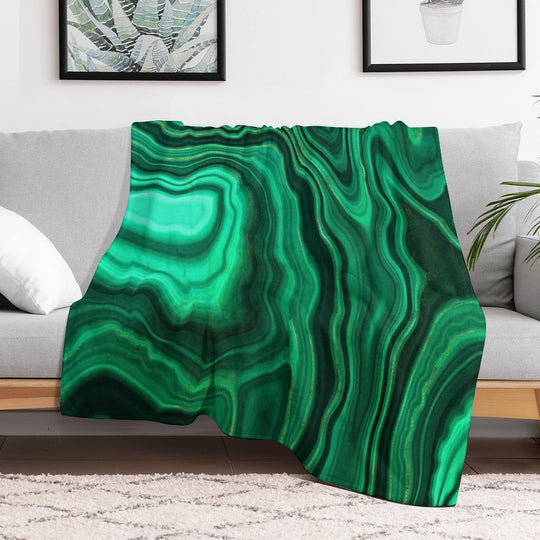 Malachite Green Faux Marble with Gold Veins III Anti-pilling Throw Blanket