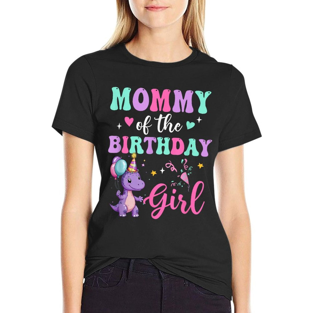 Mommy Of The Birthday For Girl Dinosaur T-Rex Party Family  Rolled Sleeves T-Shirt