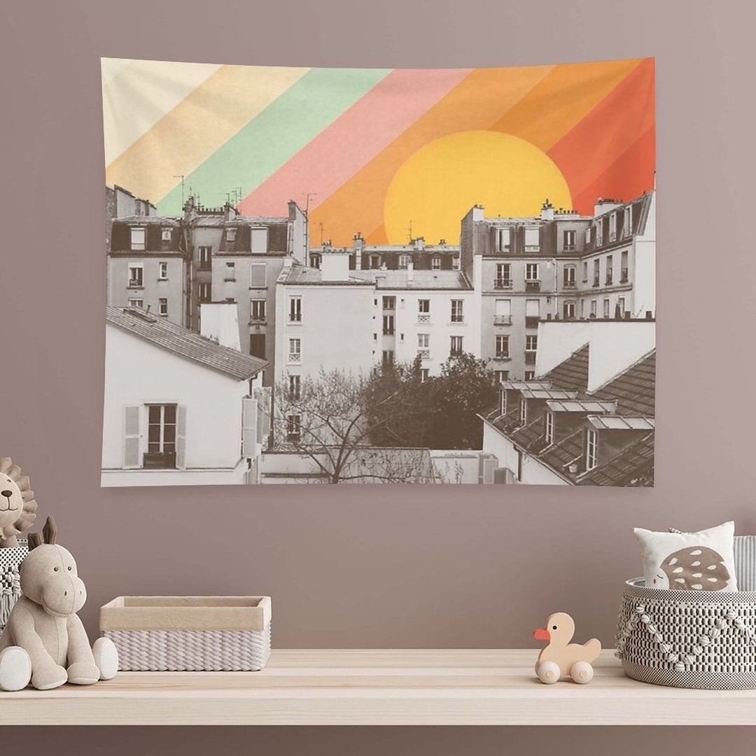 Rainbow Sky Above Paris Tapestry
