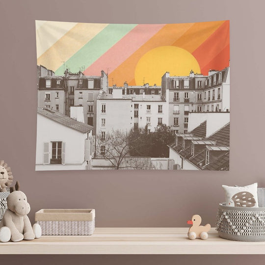 Rainbow Sky Above Paris Tapestry