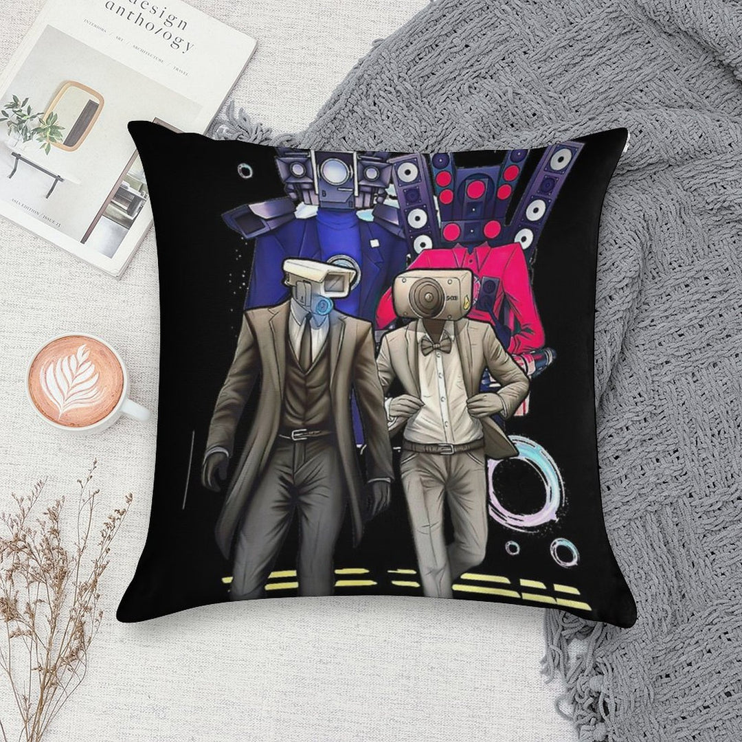 Caméraman And Speákerman Funny Soft Bedroom Essential Throw Pillow