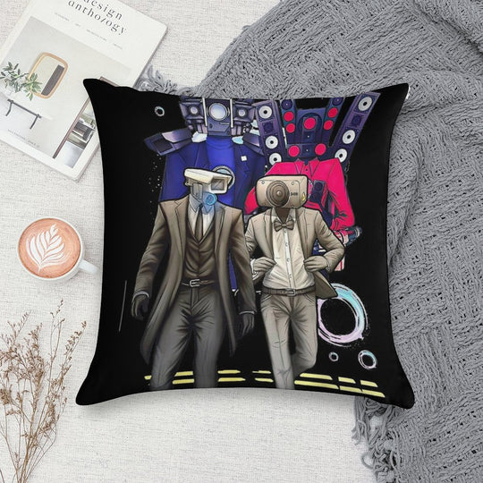 Caméraman And Speákerman Funny Soft Bedroom Essential Throw Pillow