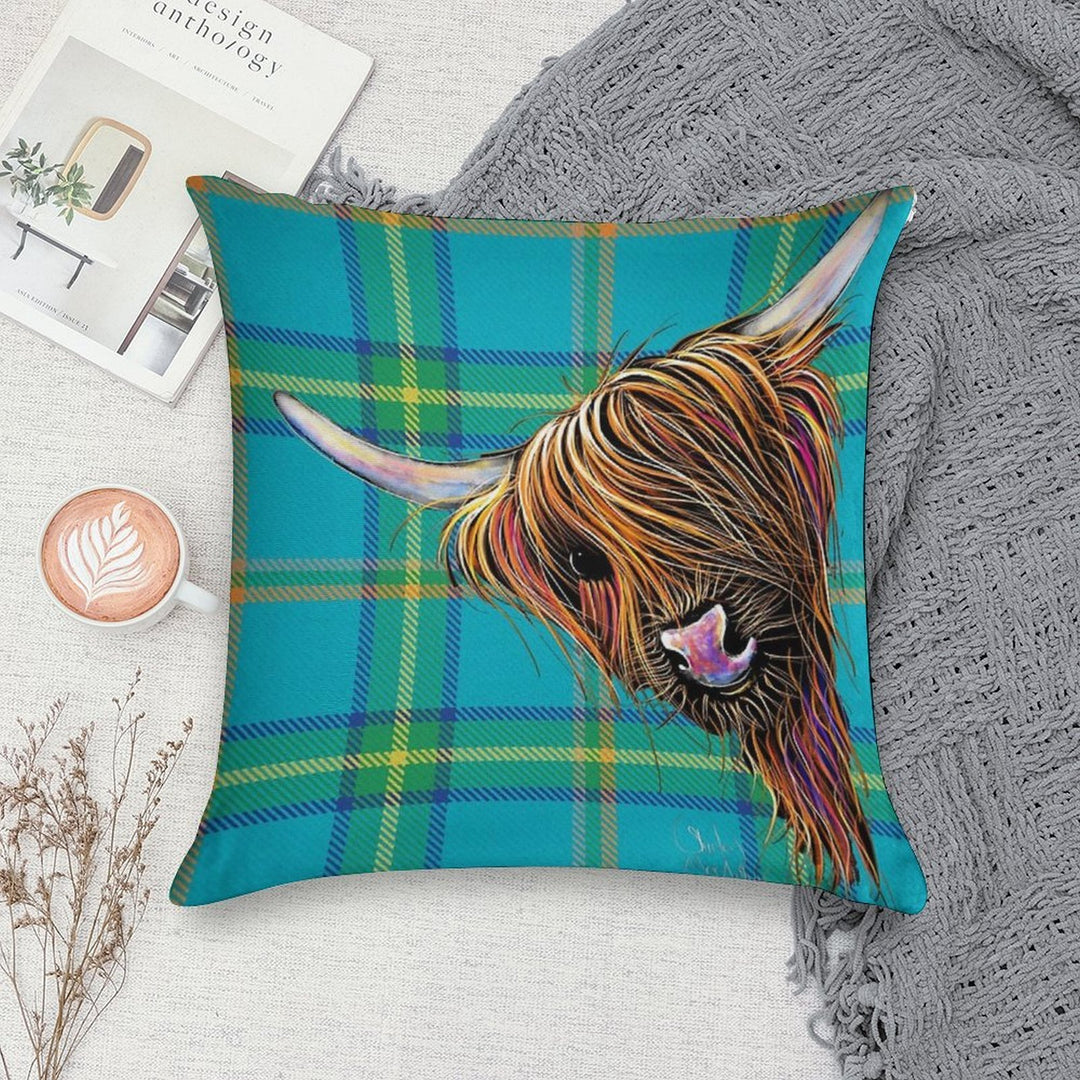 SCoTTiSH HiGHLaND CoW ' TaRTaN NooDLeS B ' by SHiRLeY MacARTHuR Soft Multiple Sizes Throw Pillow
