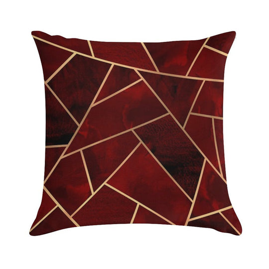 Red & Gold Geo Soft Shrink-Resistant Throw Pillow