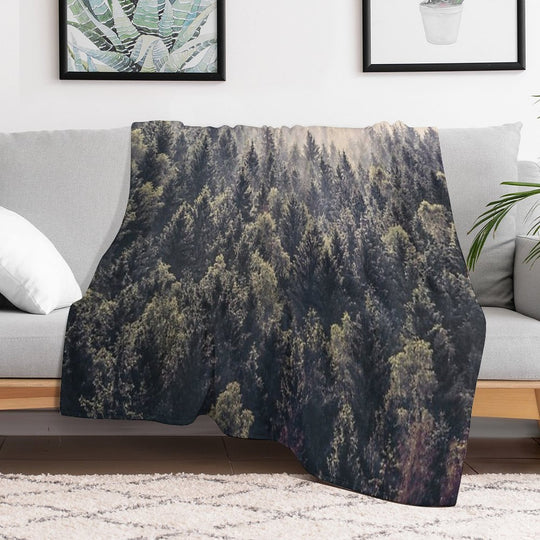 Come Home  Romantasy Moody Wilderness Dream Forest With Cascadia Trees Covered In Magic Fog Durable Throw Blanket