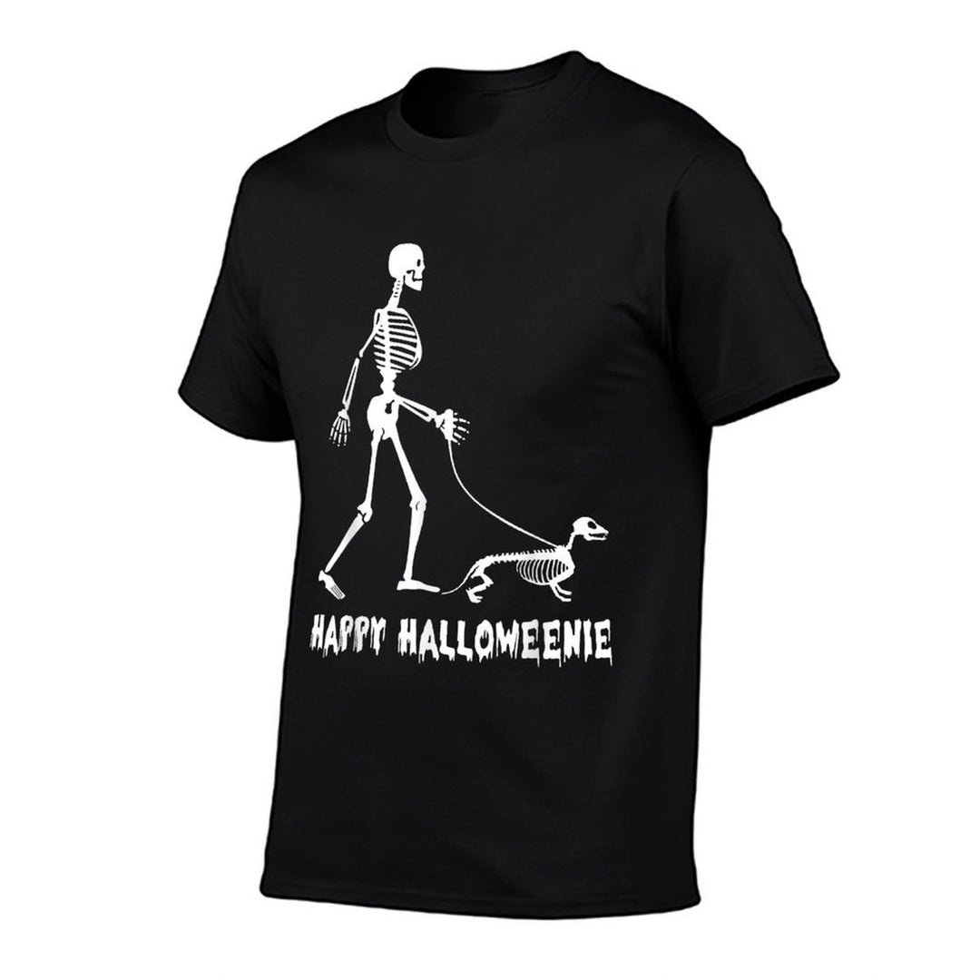 Happy Halloweenie Skeleton Walking Dachshund Dog Halloween for Men Women Kids Comfortable T-Shirt