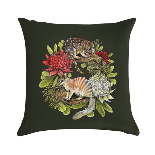 Quoll And Numbat Australian Christmas Wreath Soft Multiple Sizes Throw Pillow