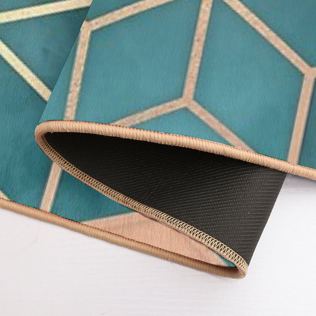 Gold Turquoise Black Gradient Cube  Anti-Trip Bath Mat