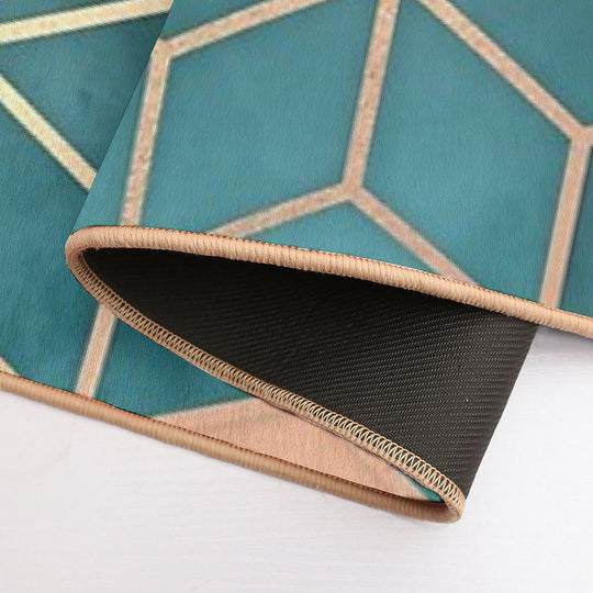Gold Turquoise Black Gradient Cube  Anti-Trip Bath Mat