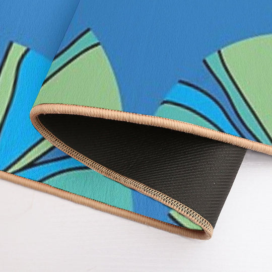 Modern Blue And Green Flower on Blue Durable Bath Mat