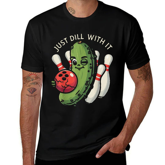 Just Dill With It Funny Pickle Bowling Ball Humor  Oversized Silhouette T-Shirt