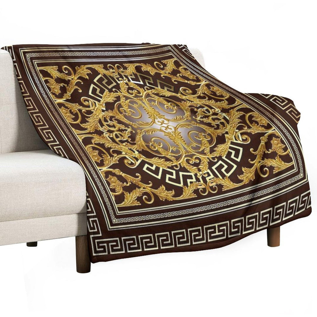Baroque Greek Keys Gold Maroon Eco-conscious Throw Blanket