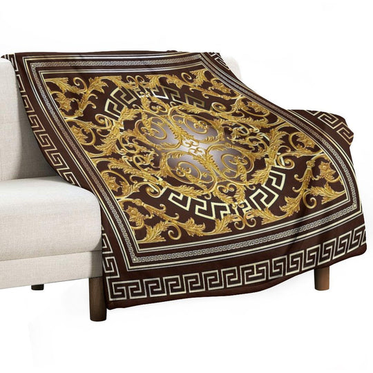 Baroque Greek Keys Gold Maroon Eco-conscious Throw Blanket
