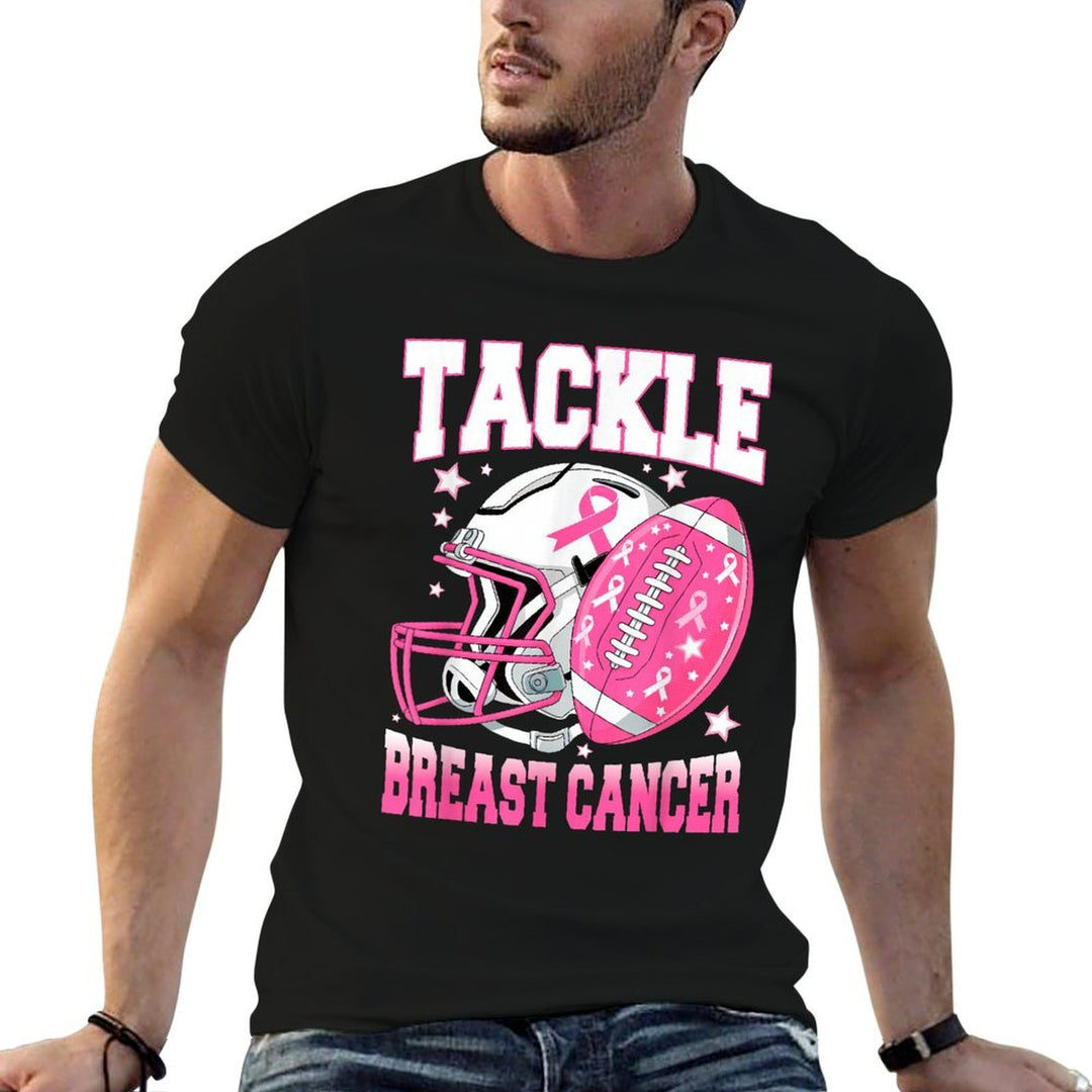 Tackle Breast Cancer Awareness American Football Pink Ribbon  Graphic-printed T-Shirt