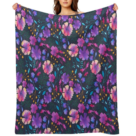 Fluro Floral Watercolour Flower Pattern Easy Care Throw Blanket
