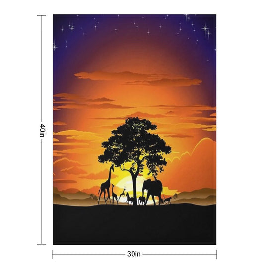 Wild Animals on African Savanna Sunset Velvety-soft Throw Blanket