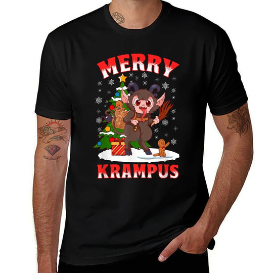 Merry Krampus Cute Kawaii Christmas Holiday Funny Folklore  Oversized Silhouette T-Shirt