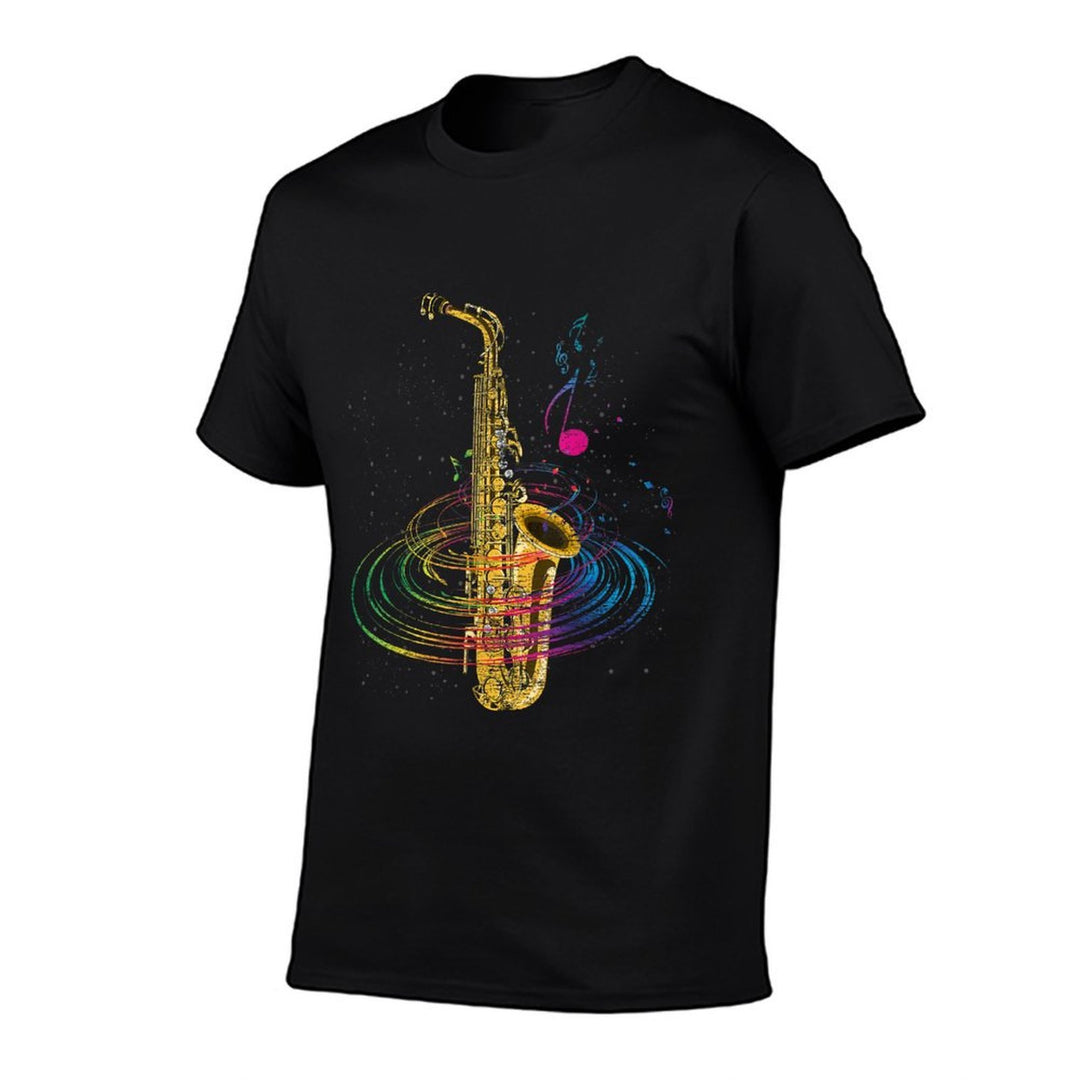 Sax Player Gift Idea Saxophonist Music Notes Saxophone  Stretchy T-Shirt
