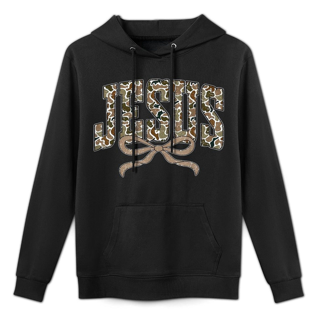 Camo Jesus Coquette Bow Camouflage God Christian Religious Unisex Design Hoodie