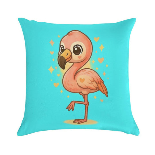 Kawaii Baby Flamingo – Chibi Mascot Soft Washable Throw Pillow