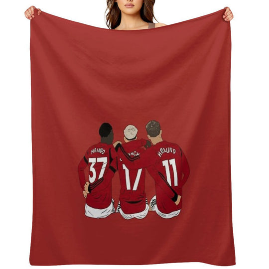 Kobbie Mainoo Alejandro Garnacho Rasmus Hojlund United Youth Trinity Minimalist Gift-ready Throw Blanket