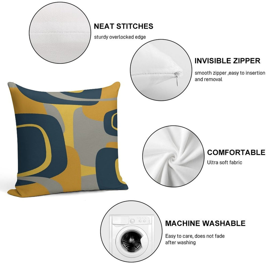 Mid Century Modern Retro Abstract Pattern in Navy Blue, Mustard Yellow, And Gray Soft Warmth Comfort Throw Pillow