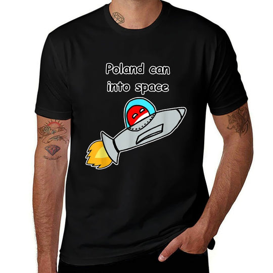Poland Can Into Space Happy Polandball Meme  High-quality Stitching T-Shirt