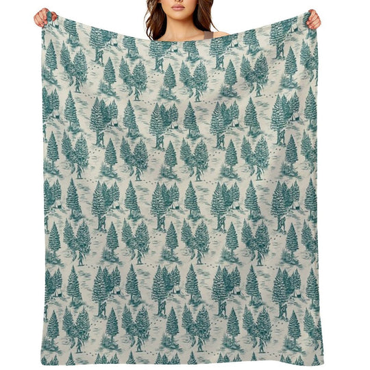 Bigfoot  Sasquatch Toile De Jouy in Teal Compact Throw Blanket