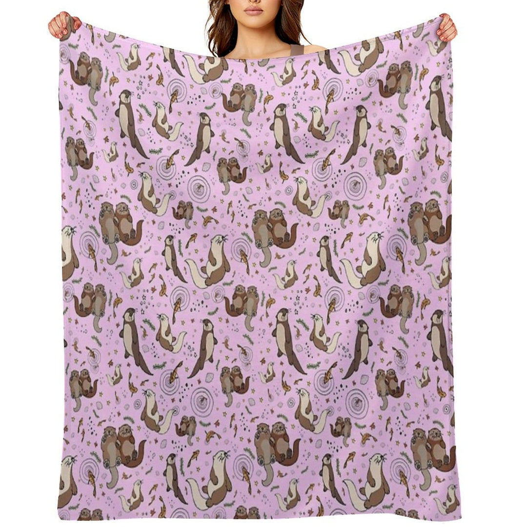 Otters in Pink Travel-friendly Throw Blanket