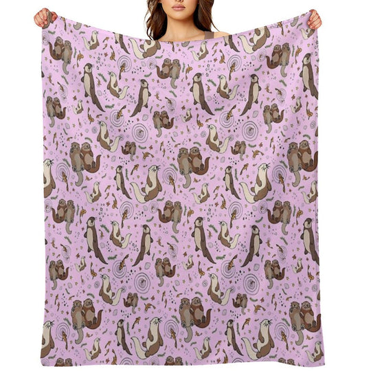 Otters in Pink Travel-friendly Throw Blanket