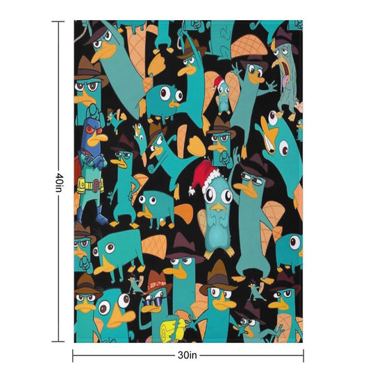Perry The Platypus Phineas And Ferb Collage Pattern Design - Black Background Compact Throw Blanket
