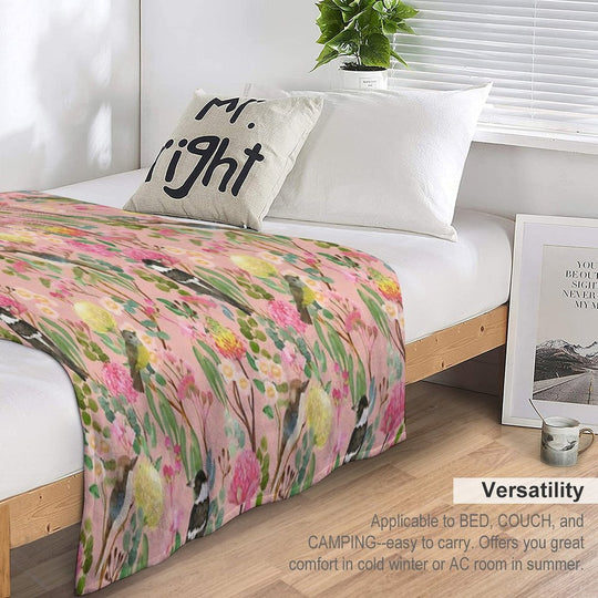 Australian Birds And Blooms Native Flora Chinoiserie Velvety-soft Throw Blanket