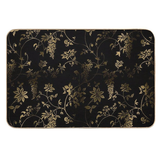 Black Gold Roses Flowers  Absorbent Bath Mat