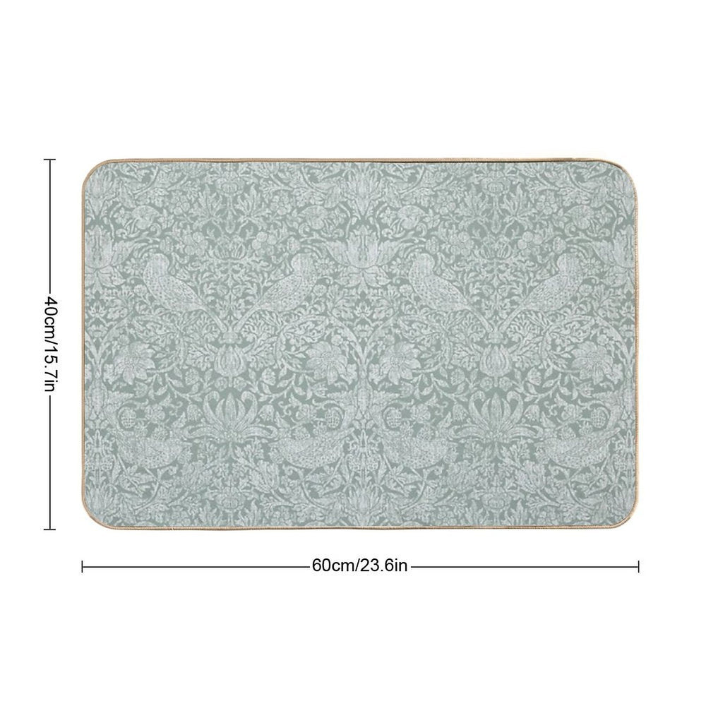 Strawberry Thief Linen on Sage Green  Easy Maintenance Bath Mat