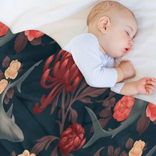 Botanical Shark (Red And Blue) Versatility Throw Blanket