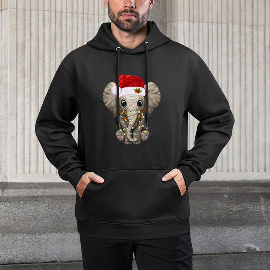 Cute Elephant Christmas Light Funny Elephant Lover Xmas Gift Sweatshirt Layering Staple Hoodie