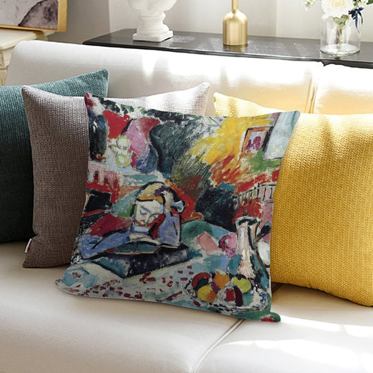 Henri Matisse - Interior with A Girl Reading - Exhibition Poster Soft Bedroom Essential Throw Pillow