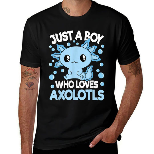 Just A Boy Who Loves Axolotls Blue Kawaii Axolotl Boys Kids Comfortable T-Shirt